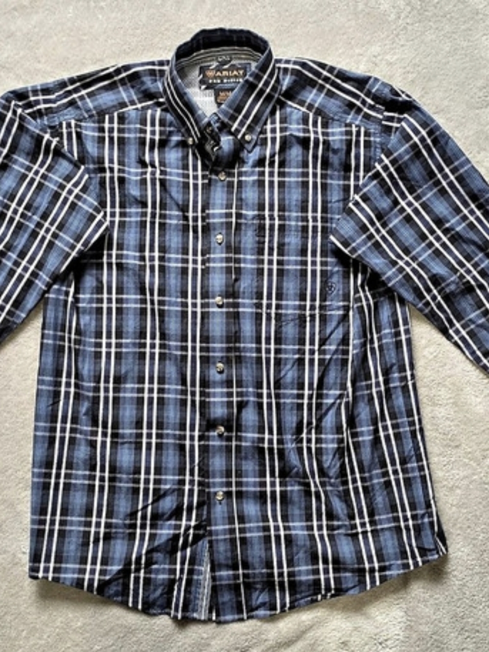 Ariat Pro Series Plaid Button Down Blue & Black Size Medium